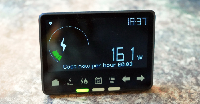 Smart energy meter displaying real-time usage and cost to help reduce household energy bills