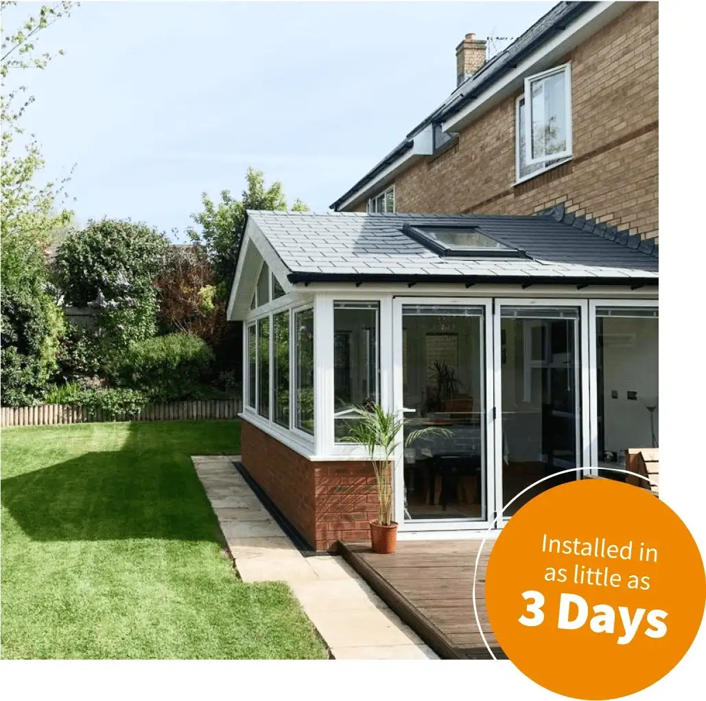 Conservatory roof replacement completed with SupaLite Tapco Slate tiled roof in as little as 3 days.