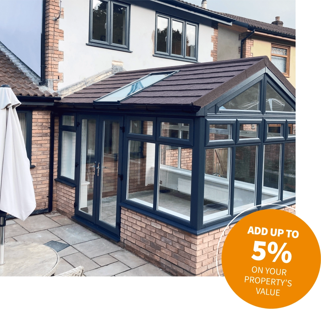 Conservatory upgraded with SupaLite tiled roof and roof vents, helping increase property value by up to 5%.