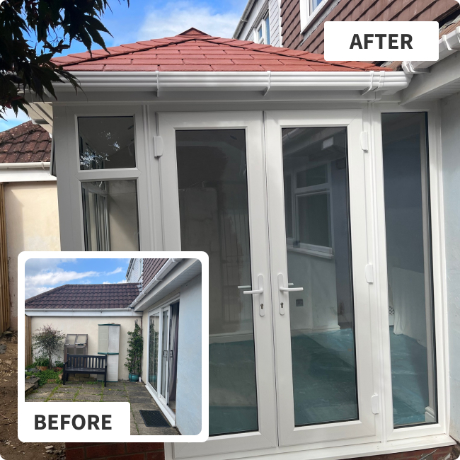 before and after image of conservatory