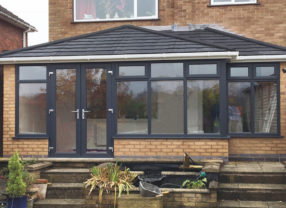 black tiled conservatory roof